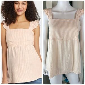 Isabel Maternity Peach White Striped Flutter Sleeve Tie Back Tank Top M Medium